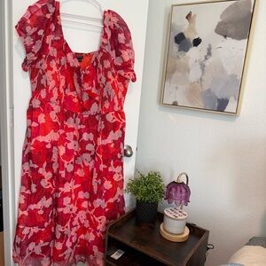 Torrid Red & Pink Floral Ruffled Tiered Dress Size 3